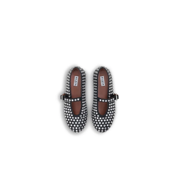 Alaia Strass Lambskin Ballet Flats in Black | Flats | Coveti