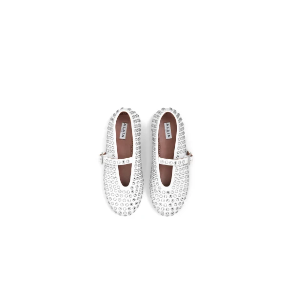 Alaia Strass Lambskin Ballet Flats in Off-white | Flats | Coveti