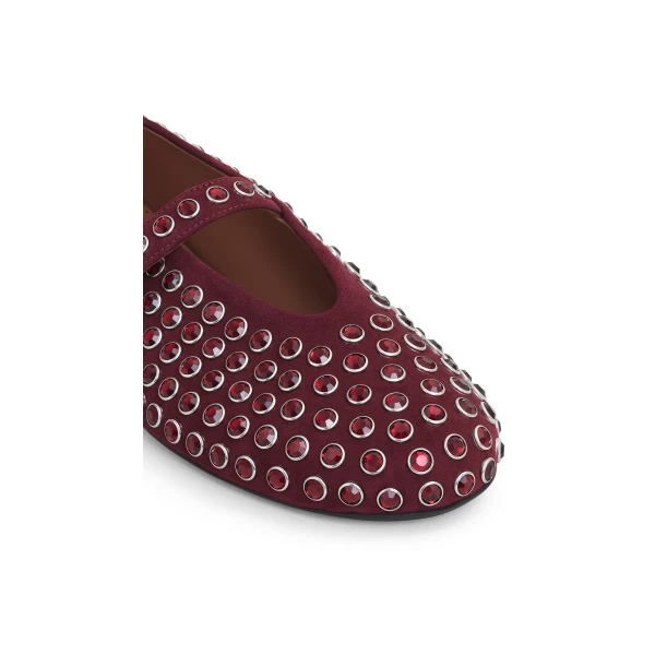 Alaia Strass Suede Ballet Flats in Garnet Red | Flats | Coveti