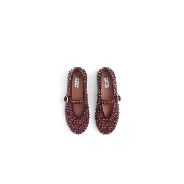 Alaia Strass Suede Ballet Flats in Garnet Red | Flats | Coveti