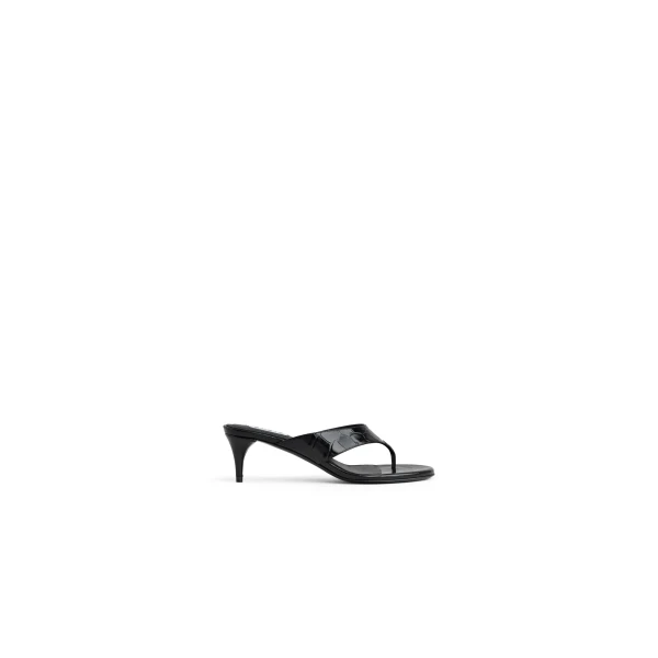 Thong Mules in Crocodile Embossed Calfskin, Black, 55 mm