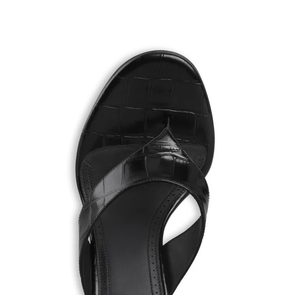 Alaia Thong Mules in Crocodile Embossed Calfskin, Black, 90 mm | Mules | Coveti
