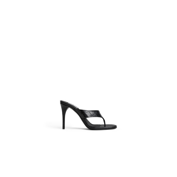 Alaia Thong Mules in Crocodile Embossed Calfskin, Black, 90 mm | Mules | Coveti