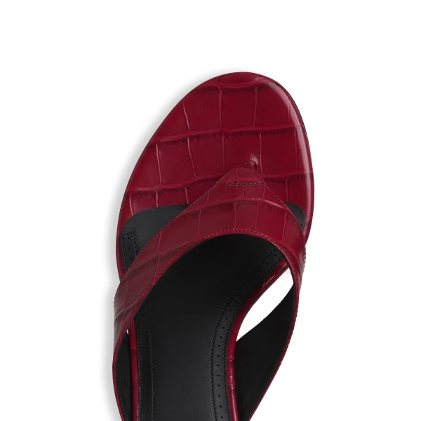 Alaia Thong Mules in Crocodile Embossed Calfskin, Cherry | Mules | Coveti