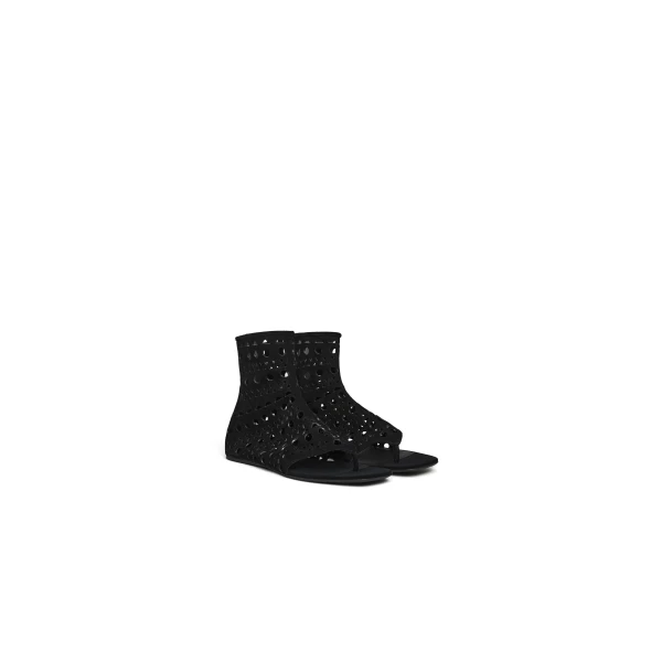 Alaia Vienne High Flat Sandals in Velvet Calfskin, Black | Sandals | Coveti