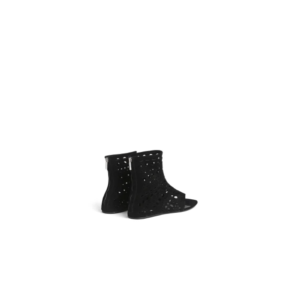 Alaia Vienne High Flat Sandals in Velvet Calfskin, Black | Sandals | Coveti