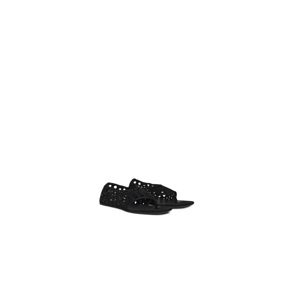 Alaia Vienne Thong Sandals in Velvet Calfskin, Black | Sandals | Coveti
