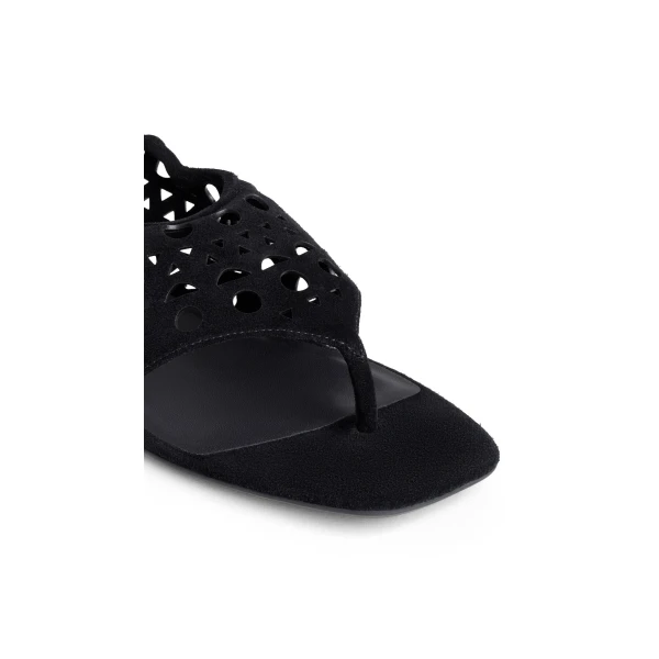 Alaia Vienne Thong Sandals in Velvet Calfskin, Black | Sandals | Coveti