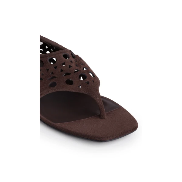 Alaia Vienne Thong Sandals in Velvet Calfskin, Chocolate | Sandals | Coveti