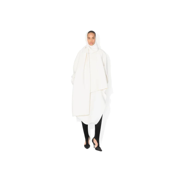 Alaia Wool Scarf Coat in Natural | Wool Coat | Coveti