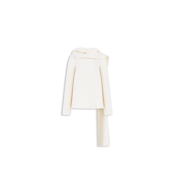 Alaia Wool Scarf Coat in Natural | Wool Coat | Coveti