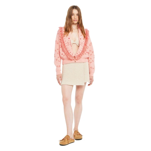 Alanui Bandana Jacquard Cardi-Bomber in Calendula and Rosy Spike