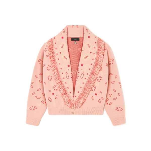 Alanui Bandana Jacquard Cardi-Bomber in Calendula and Rosy Spike | Cardigan | Coveti