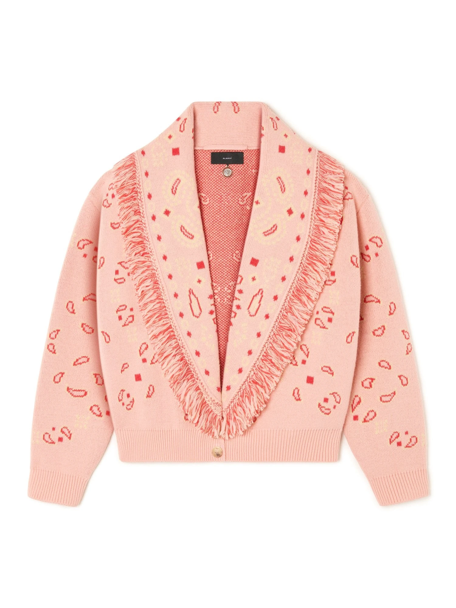 Alanui Bandana Jacquard Cardi-Bomber in Calendula and Rosy Spike Alanui Bandana Jacquard Cardi-Bomber in Calendula and Rosy Spike | Cardigan | Coveti