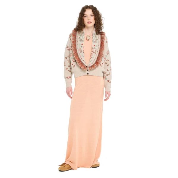Alanui Bandana Jacquard Cardi-Bomber in Chalk and Coral