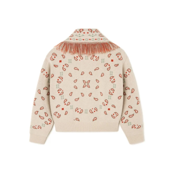 Alanui Bandana Jacquard Cardi-Bomber in Chalk and Coral
