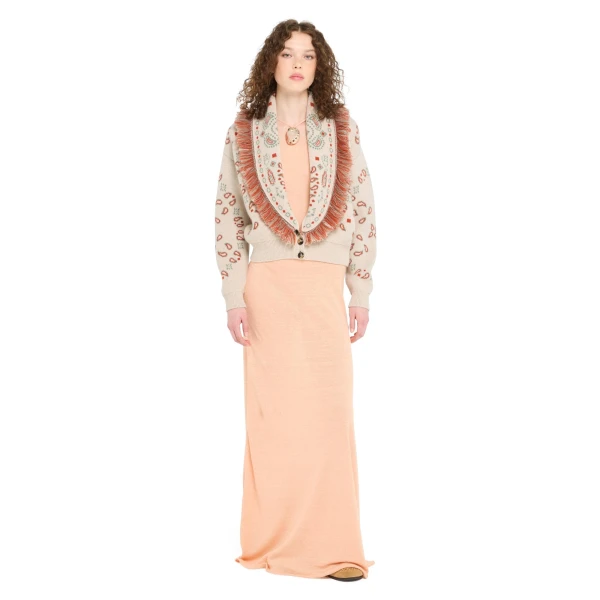 Alanui Bandana Jacquard Cardi-Bomber in Chalk and Coral