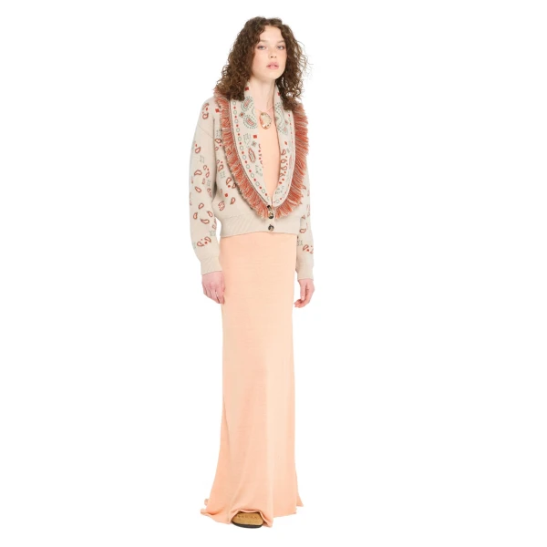 Alanui Bandana Jacquard Cardi-Bomber in Chalk and Coral