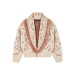 Alanui Bandana Jacquard Cardi-Bomber in Chalk and Coral | Cardigan | Coveti