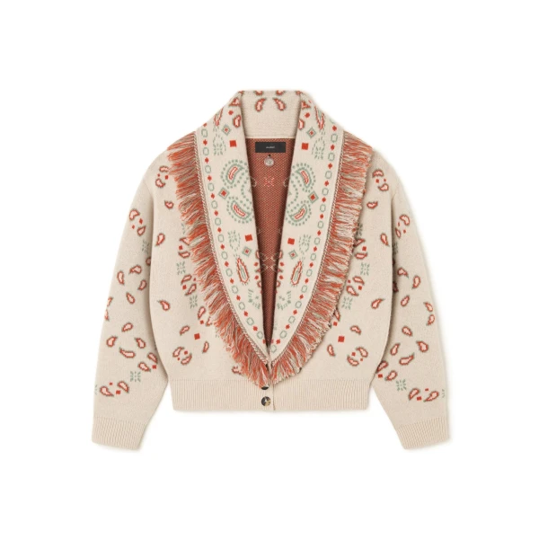 Bandana Jacquard Cardi-Bomber in Chalk and Coral