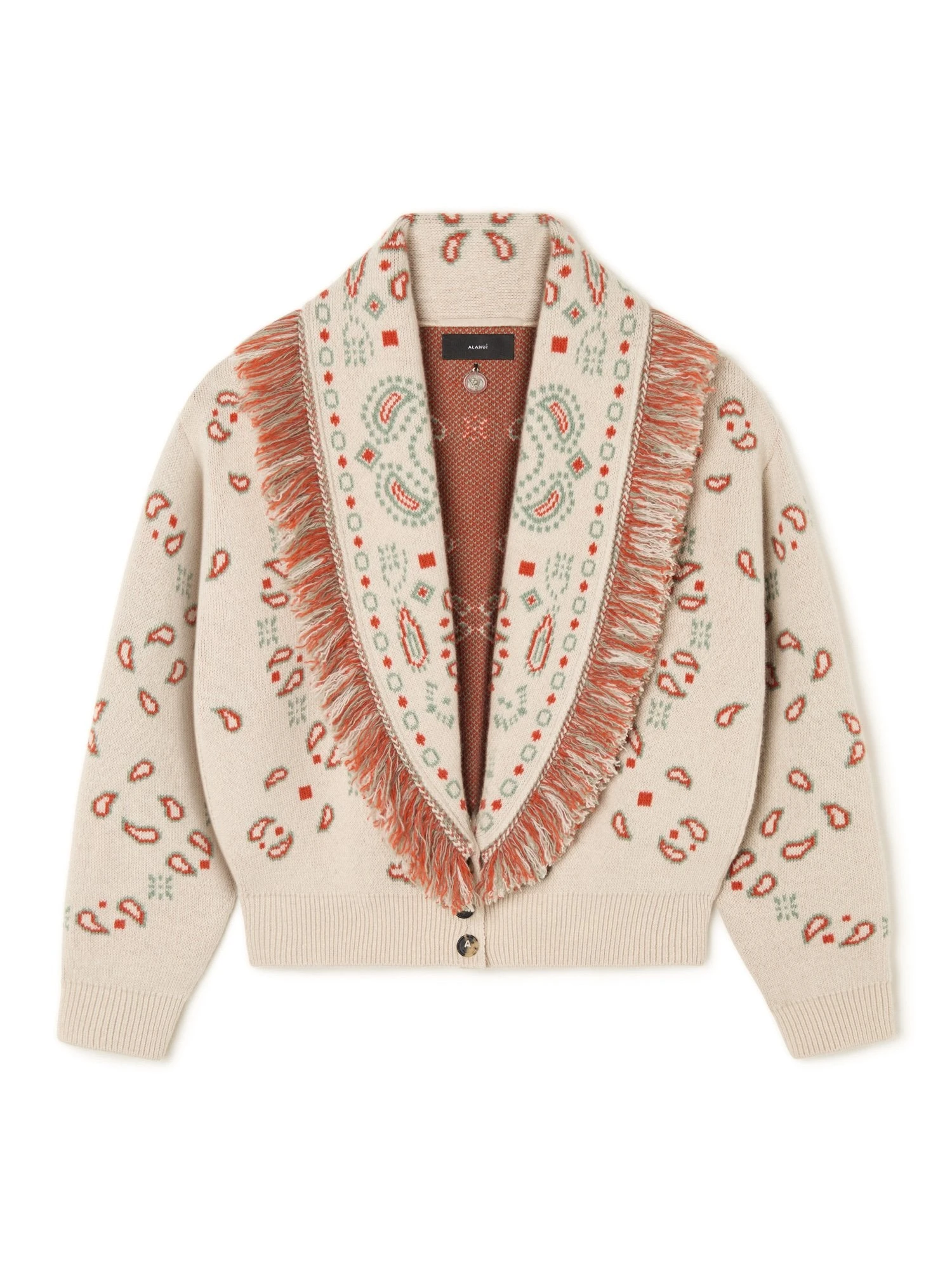 Alanui Bandana Jacquard Cardi-Bomber in Chalk and Coral Alanui Bandana Jacquard Cardi-Bomber in Chalk and Coral | Cardigan | Coveti