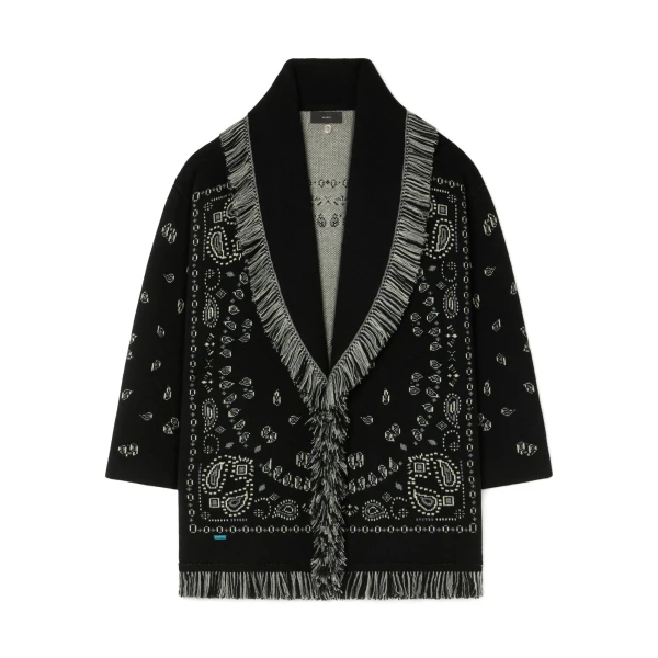 Alanui Bandana Jacquard Cardigan in Black Multicolour | Cardigan | Coveti