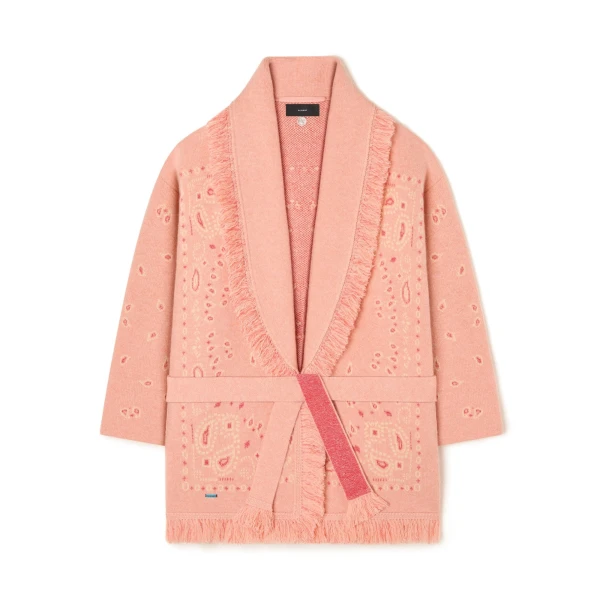 Alanui Bandana Jacquard Cardigan in Calendula and Rosy Spike