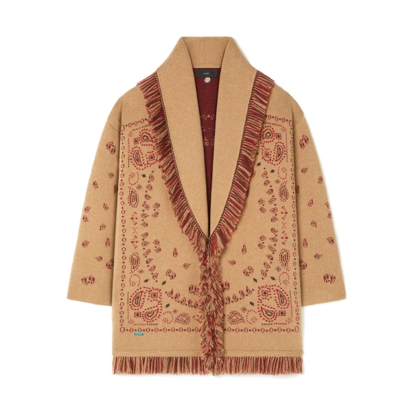 Alanui Bandana Jacquard Cardigan in Camel Multicolour | Cardigan | Coveti