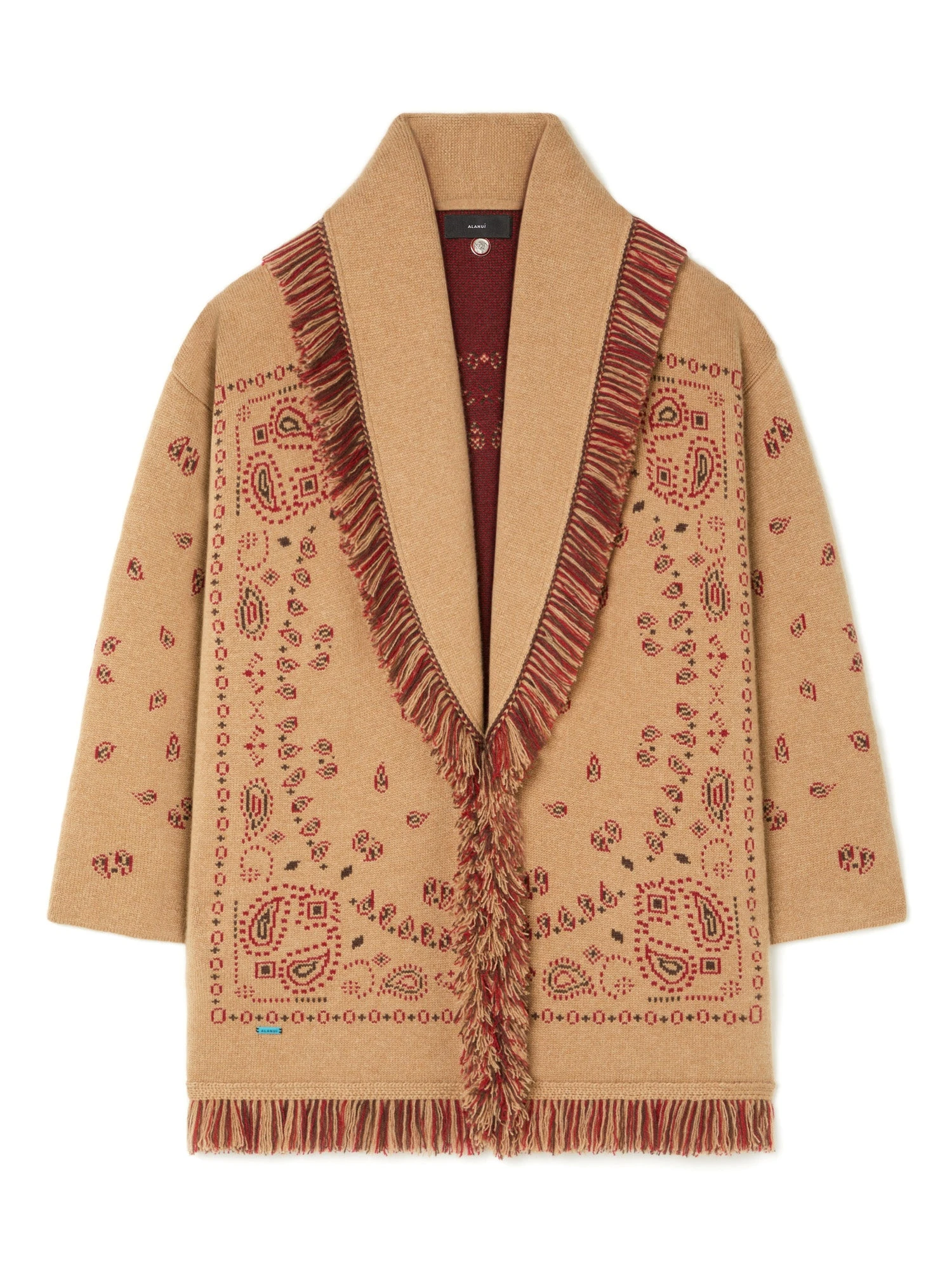 Alanui Bandana Jacquard Cardigan in Camel Multicolour Alanui Bandana Jacquard Cardigan in Camel Multicolour | Cardigan | Coveti