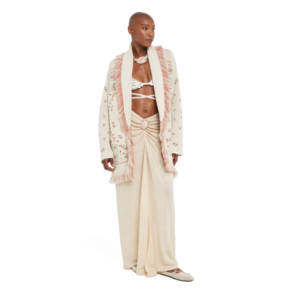 Alanui Bandana Jacquard Cardigan in Chalk and Coral