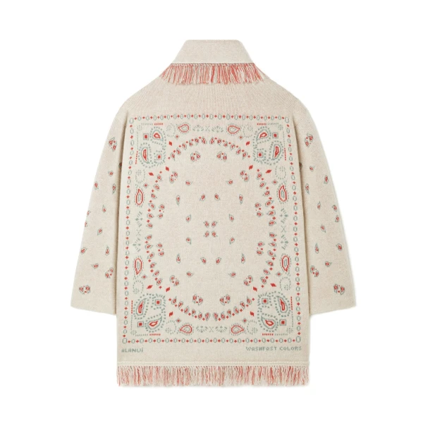 Alanui Bandana Jacquard Cardigan in Chalk and Coral