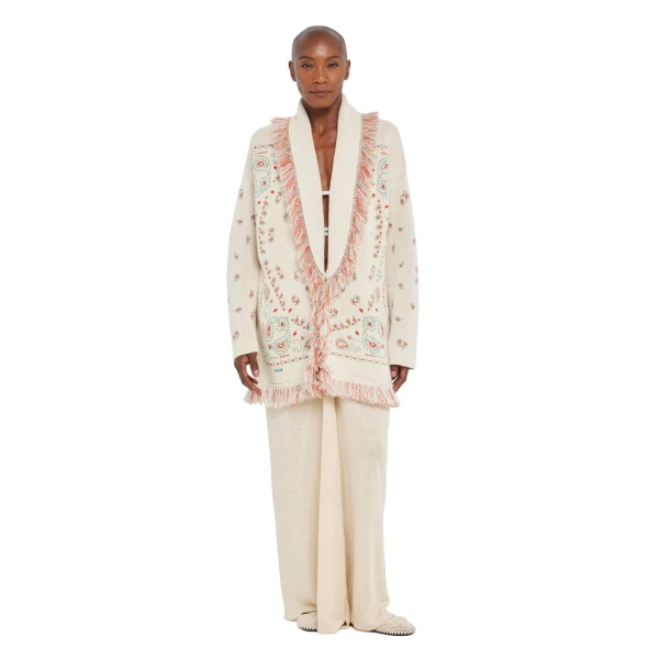 Alanui Bandana Jacquard Cardigan in Chalk and Coral