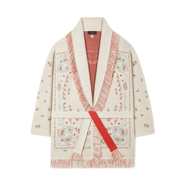 Alanui Bandana Jacquard Cardigan in Chalk and Coral