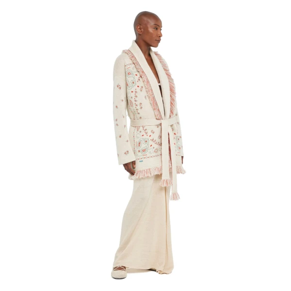 Alanui Bandana Jacquard Cardigan in Chalk and Coral
