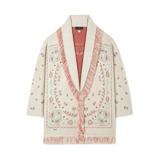 Alanui Bandana Jacquard Cardigan in Chalk and Coral | Cardigan | Coveti
