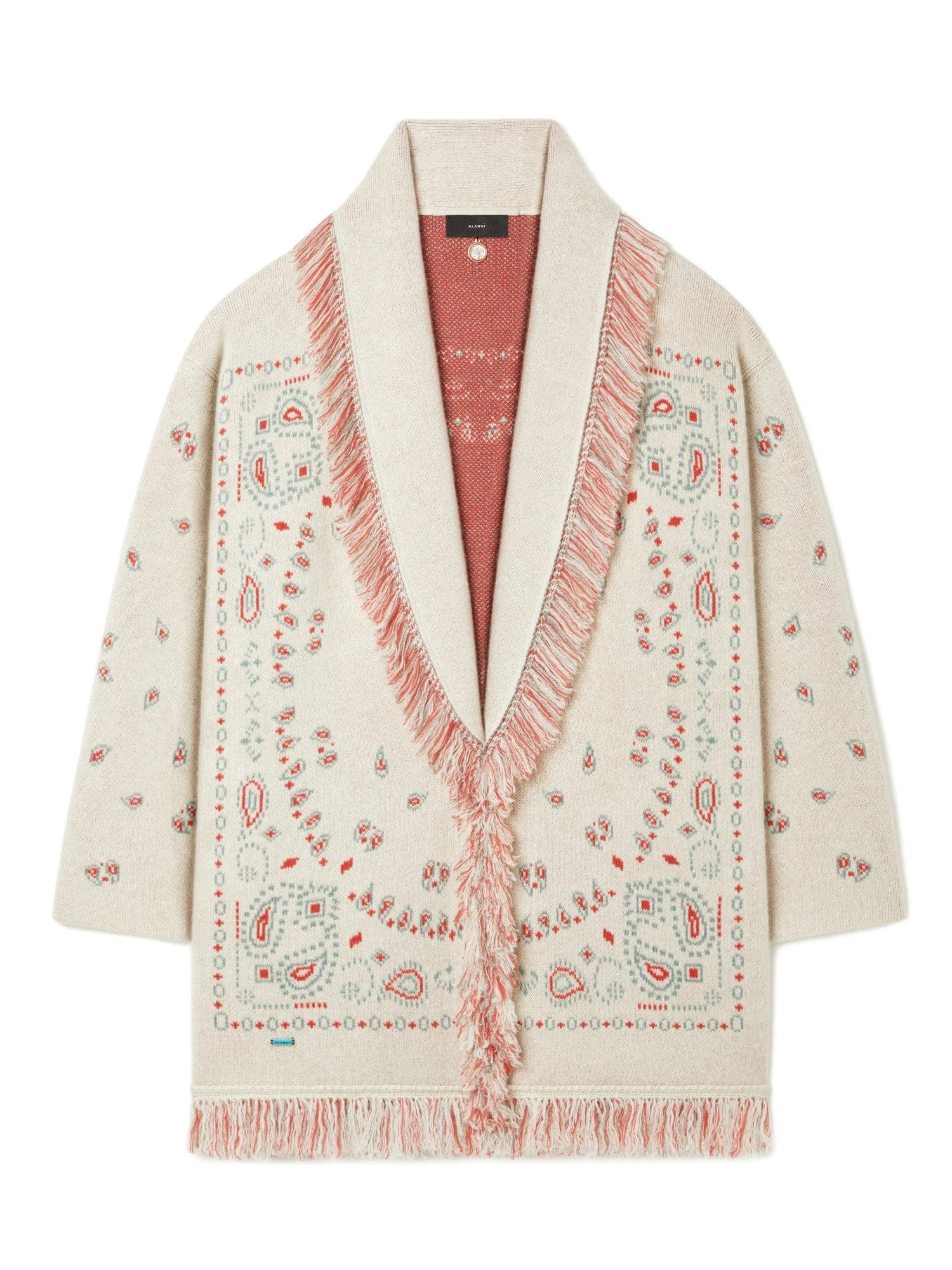Alanui Bandana Jacquard Cardigan in Chalk and Coral Alanui Bandana Jacquard Cardigan in Chalk and Coral | Cardigan | Coveti