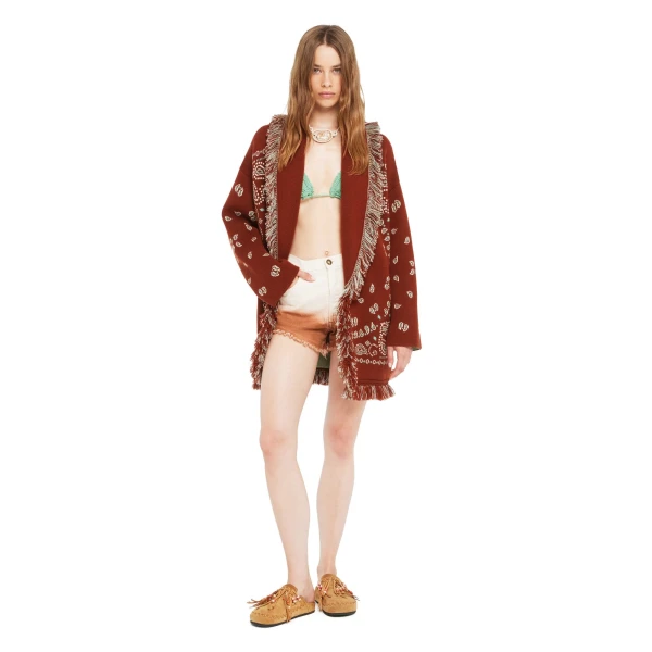 Alanui Bandana Jacquard Cardigan in Harissa and New Sage