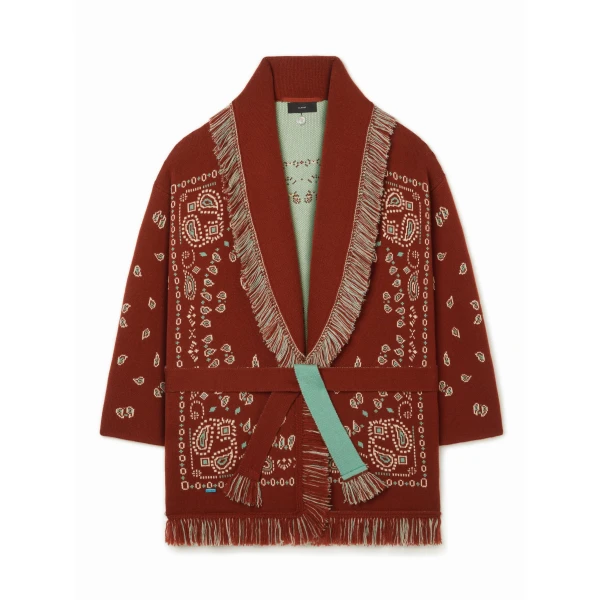 Alanui Bandana Jacquard Cardigan in Harissa and New Sage