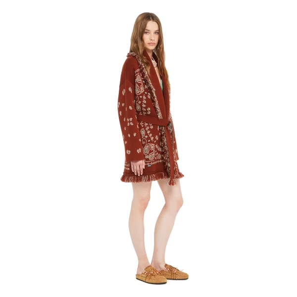 Alanui Bandana Jacquard Cardigan in Harissa and New Sage