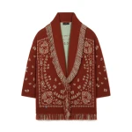 Alanui Bandana Jacquard Cardigan in Harissa and New Sage | Cardigan | Coveti