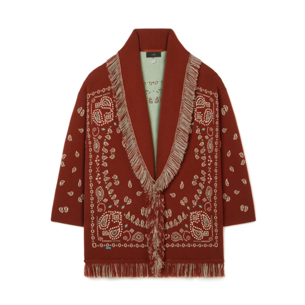Alanui Bandana Jacquard Cardigan in Harissa and New Sage | Cardigan | Coveti