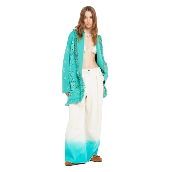 Alanui Bandana Jacquard Cardigan in Reef and Deep Blue