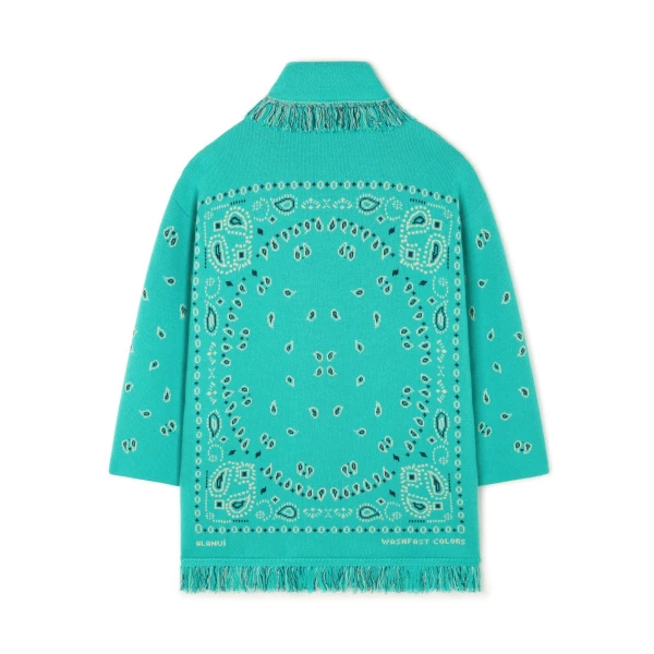 Alanui Bandana Jacquard Cardigan in Reef and Deep Blue