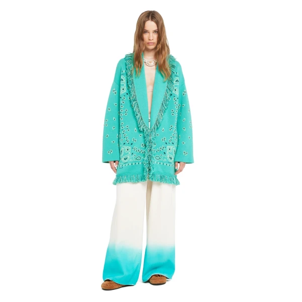 Alanui Bandana Jacquard Cardigan in Reef and Deep Blue