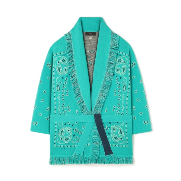Alanui Bandana Jacquard Cardigan in Reef and Deep Blue