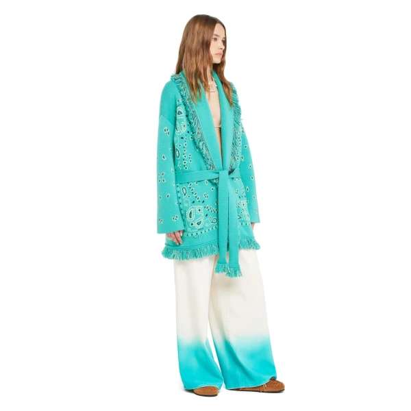 Alanui Bandana Jacquard Cardigan in Reef and Deep Blue