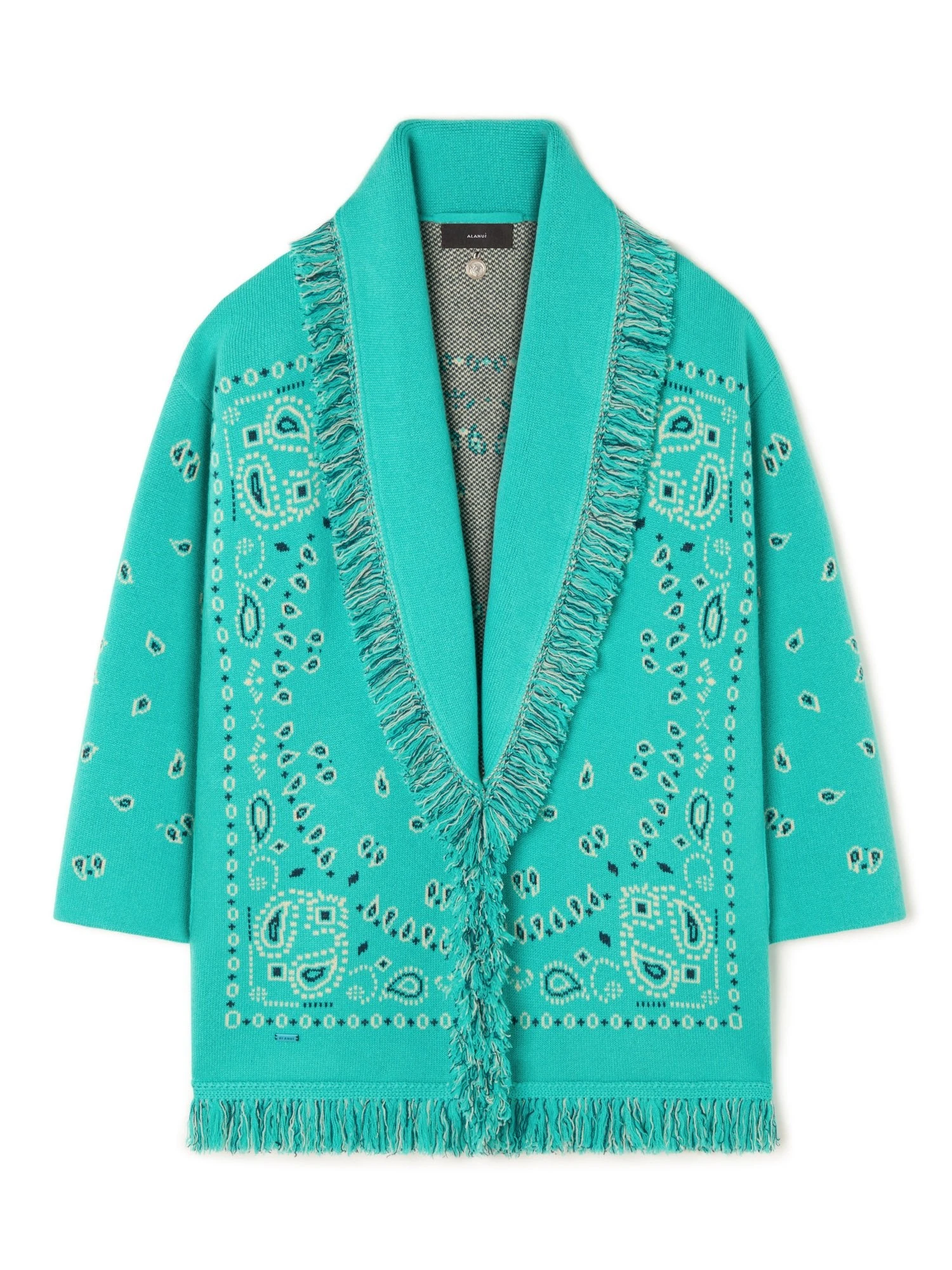 Alanui Bandana Jacquard Cardigan in Reef and Deep Blue Alanui Bandana Jacquard Cardigan in Reef and Deep Blue | Cardigan | Coveti
