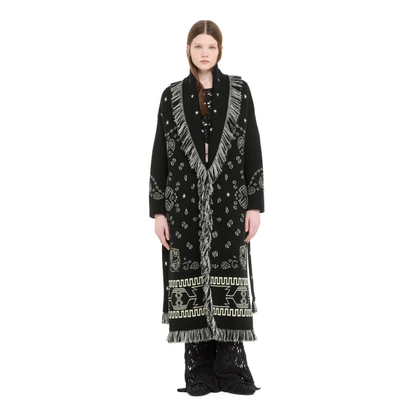 Alanui Bandana Jacquard Coat in Black Multicolour