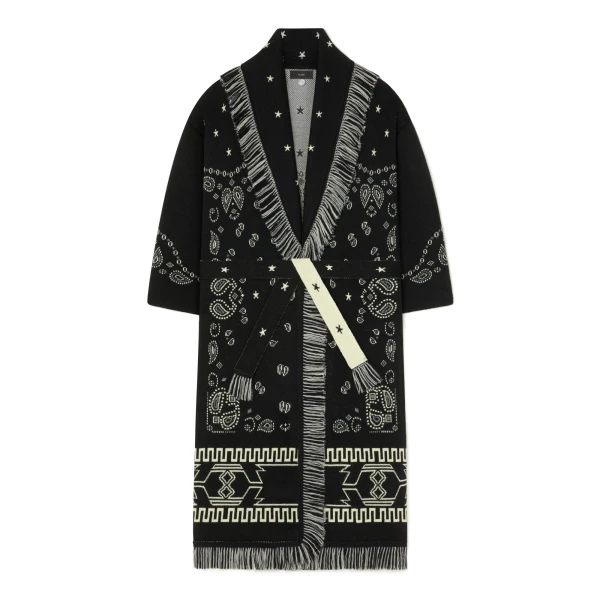 Alanui Bandana Jacquard Coat in Black Multicolour