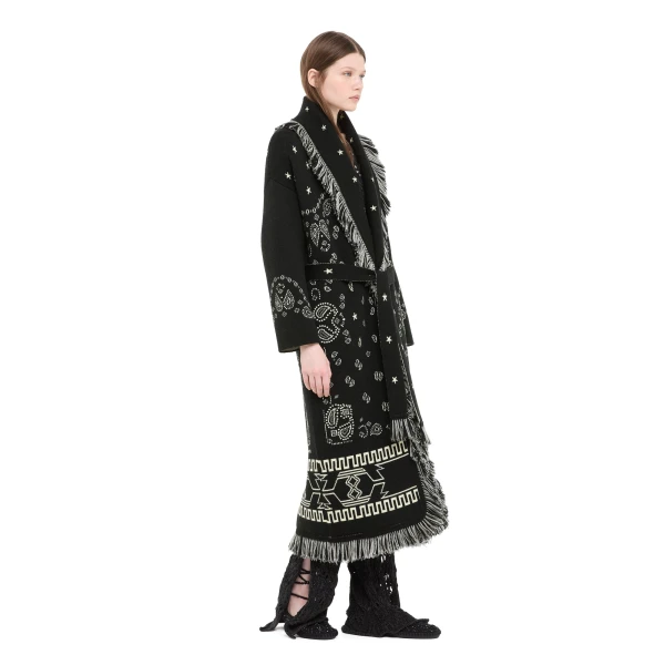 Alanui Bandana Jacquard Coat in Black Multicolour
